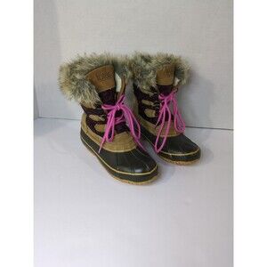 Totes Pink Lace Up Girls Size 2 Red And Black Knit Duck Winter Shoes Boots